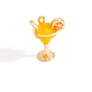 Creative alloy cocktail charm with yellow enamel finish and orange slice detail