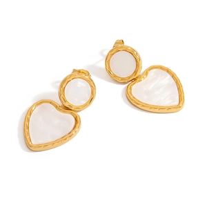 Elegant gold-plated heart drop earrings with white mother-of-pearl inlay for women