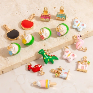 Colorful enamel alloy charms including flamingo, castle and ice cream for DIY jewelry