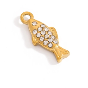 Colgante de pez dorado con cristales brillantes y gancho para creación de joyas