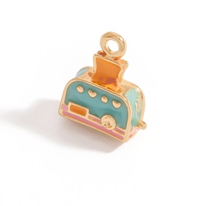 Cute mint green toaster charms with enamel toast detail for DIY jewelry making