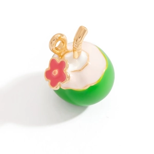 Tropical coconut drink charm pendant with pink flower and golden straw for DIY jewelry