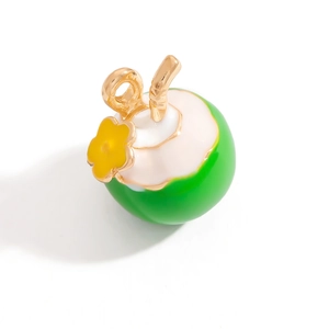 Detailed view of a tropical coconut-shaped alloy charm with green and white enamel finish
