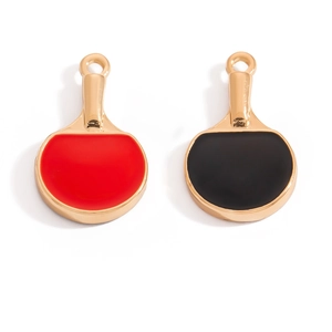 Table tennis racket pendant with red and black enamel coating for DIY sports jewelry