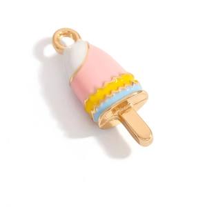 DIY gold alloy ice cream charm pendant with colorful enamel for jewelry making