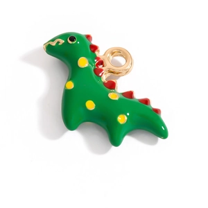 Cute green dinosaur charm pendant with colorful enamel details and golden loop accessory