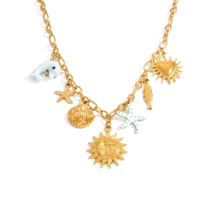 18K Gold Edelstahlkette mit bunten Meeres- und Himmelsanhängern für Damen