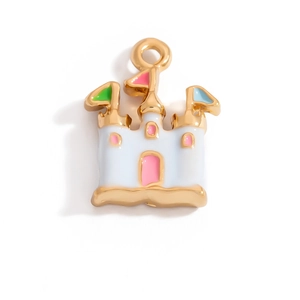 Enamel fairy tale castle metal pendant in gold plating for DIY jewelry making