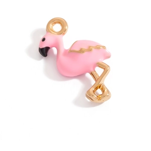 Pink flamingo pendant with gold finish and enamel for DIY necklace and bracelet jewelry