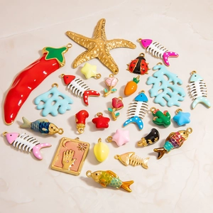 Colorful summer ocean stainless steel enamel charms featuring starfish and fishbone pendants