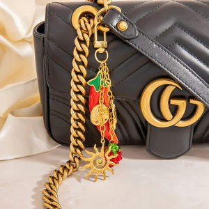 Stainless Steel Multi-Pendant Bag Charm Keychain For Women Fruit Shell Heart Faux Artificial Pearl Enamel Vacation Style Bag Jewelry