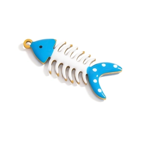 Polished blue and white fishbone pendant with golden metallic edges for DIY jewelry making