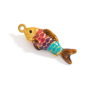 Colorful sea fish pendant in stainless steel with colorful enamel scales for DIY jewelry