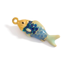 Colorful blue enamel fish pendant in stainless steel for DIY necklace jewelry making
