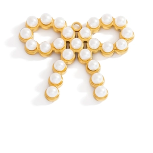 Gold-plated stainless steel bow pendant with white faux pearls for DIY beach jewelry making