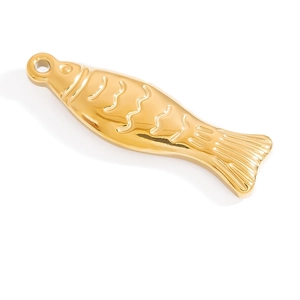 Detailed view of 18K gold plated fish charm with engraved textures for DIY jewelry