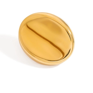 Macro shot of polished gold oval brooch with high-gloss mirror finish and modern design
