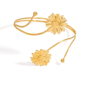 Bracelet manchette spirale doré 18 carats avec motifs de tournesols aux détails précis