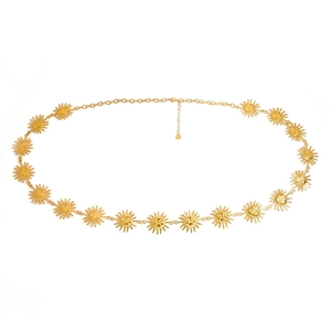 Gold vintage bohemian waist chain with 18K gold plated sun face relief disc pendants