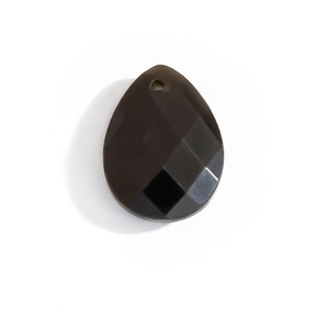 Macro detail of faceted teardrop natural stone pendant in dark grey with top drill hole