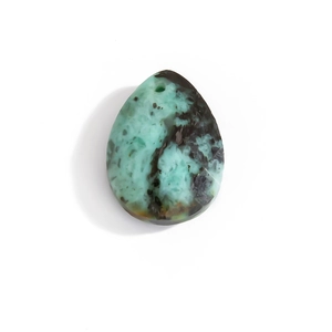 Green natural stone water drop pendant with stainless steel fitting on white background