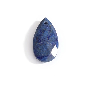 Macro detail of faceted teardrop Lapis Lazuli gemstone pendant with stainless steel top