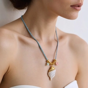 Stainless Steel Ocean Theme Conch Pendant Necklace Colorful Woven Rope Seahorse Enamel Charm Clavicle Chain Jewelry For Women