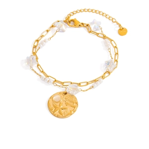 Goldenes Edelstahl-Armband im Meeres-Design mit Seestern-Anhänger und Perlen