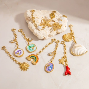 Stainless Steel Ocean Style Bikini Charm Shell Rainbow Dolphin Starfish DIY Pendant For Swimwear Women Jewelry Decoration