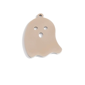 Polished silver stainless steel ghost pendant with three cut-out holes for Halloween jewelry