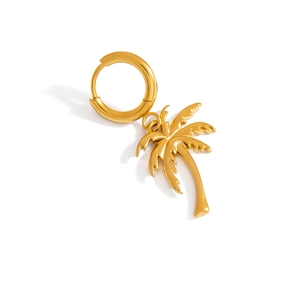 Golden stainless steel hoop earring with a palm tree pendant charm for DIY jewelry