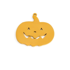 Detail of a golden pumpkin lantern charm with jack-o'-lantern cutouts for DIY jewelry