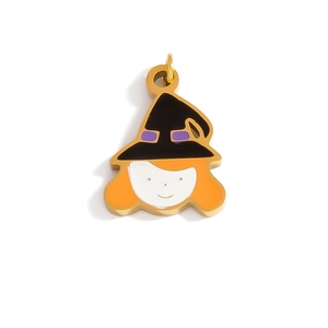 Golden Halloween witch pendant with colorful enamel details for DIY necklace making