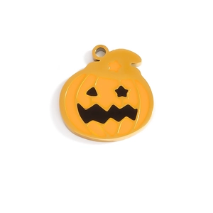 Stainless steel Halloween Jack-o'-lantern pumpkin pendant with orange enamel finish