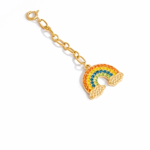 Rainbow starfish shell pendant in 18K gold stainless steel with colorful gemstones