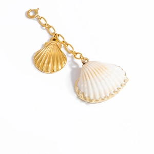 Golden bikini shell pendant with rainbow oil drip for ocean-style swimwear DIY charms