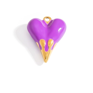Detail of purple heart pendant with melting gold metal effect and polished enamel finish