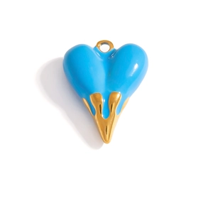 Sky blue enamel heart pendant with golden drip design detail for DIY jewelry making