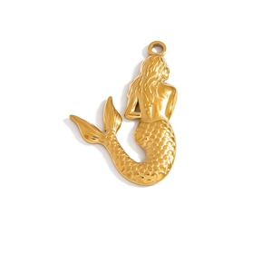 Golden mermaid pendant with detailed fish scales for DIY jewelry making and necklaces