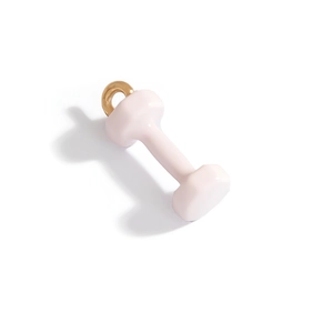 Detail view of mini pink dumbbell pendant with golden loop for jewelry making