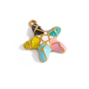 Colorful OES Order of the Eastern Star pentagram pendant in gold-plated stainless steel