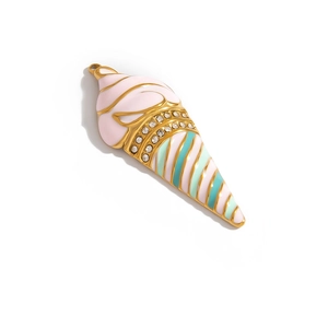 Detail of ice cream cone pendant with pink enamel and sparkling zircon accents