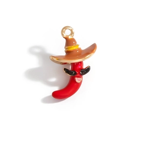 Pendentif piment rouge cartoon avec chapeau de sorcier et lunettes pour bijoux DIY