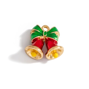 Pendentif de Noël avec cloches émaillées rouges et nœud papillon vert pour bijoux