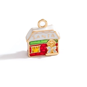 Pendentif maison de Noël émaillé avec texte SANTA pour la création de bijoux DIY