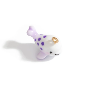 Detailed view of a cute whale pendant with white-purple gradient and gold ring connector