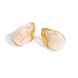 Elegant gold stainless steel teardrop earrings with cream marble resin inlay for women