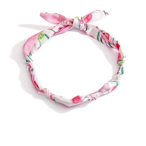 Collana foulard di seta per donna con fiori rosa e motivi di foglie verdi eleganti