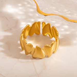 Adjustable gold heart wave open ring in stainless steel for women and men