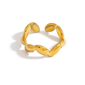 Polished gold adjustable stainless steel ring with organic teardrop design for women